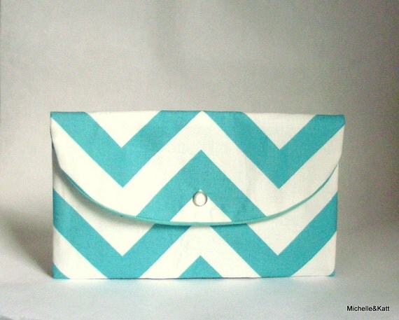 Turquoise Chevron Clutch