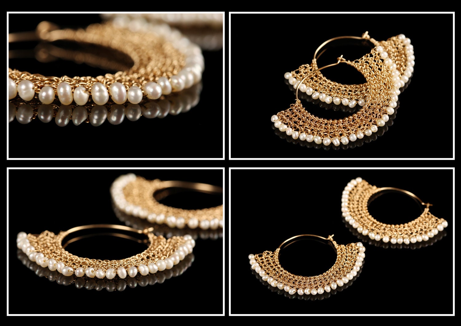 Fan Pearls Crochet Wire Goldfilled Hoop by StavHoffmanJewelry