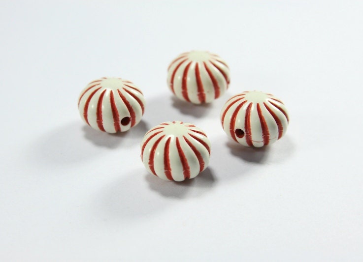 RESERVED for Kate - 6 Piece Acrylic Peppermint Style Red and White Beads - Beads, Jewelry Supplies - P004 - ParsonsMoon