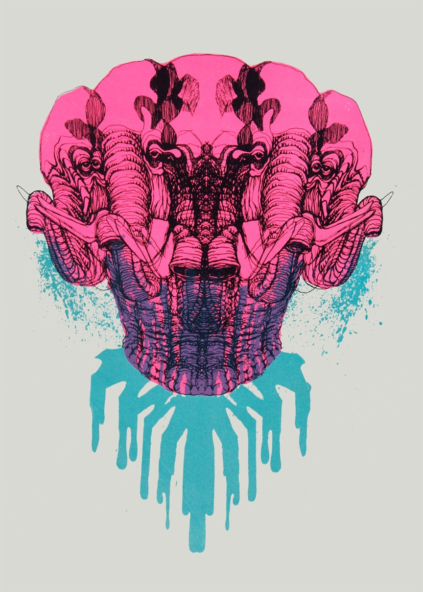 Elephant Morph Screenprint Hot Pink 12.5"x17"