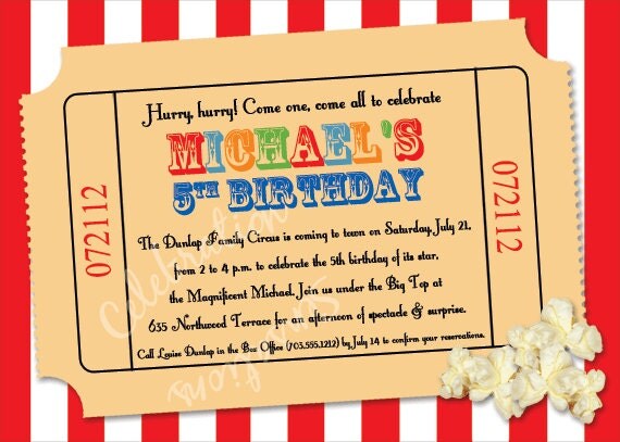 Circus Birthday Party Custom Personalized Printable DIY Invitation Il_570xn