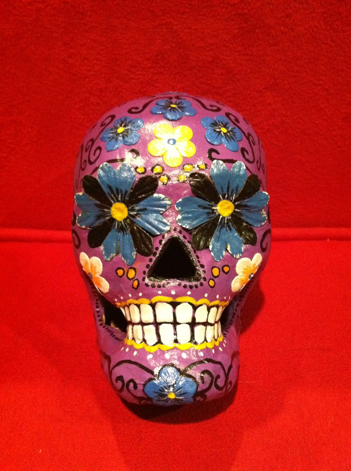 SALE - Dia de los Muertos Sugar Skull - Purple Flowers