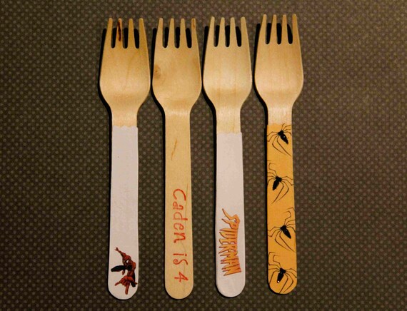 24 Wooden Forks or Spoons- Spiderman Il_570xn