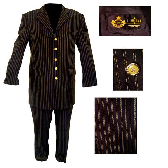 J Vital 5 Button Blue Yellow Pinstripe Suit by 2the9sRetro on Etsy