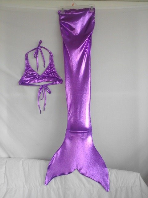Hibiscus Purple Swimmable Mermaid Tail W/ Matching Haltar Top (Medium)