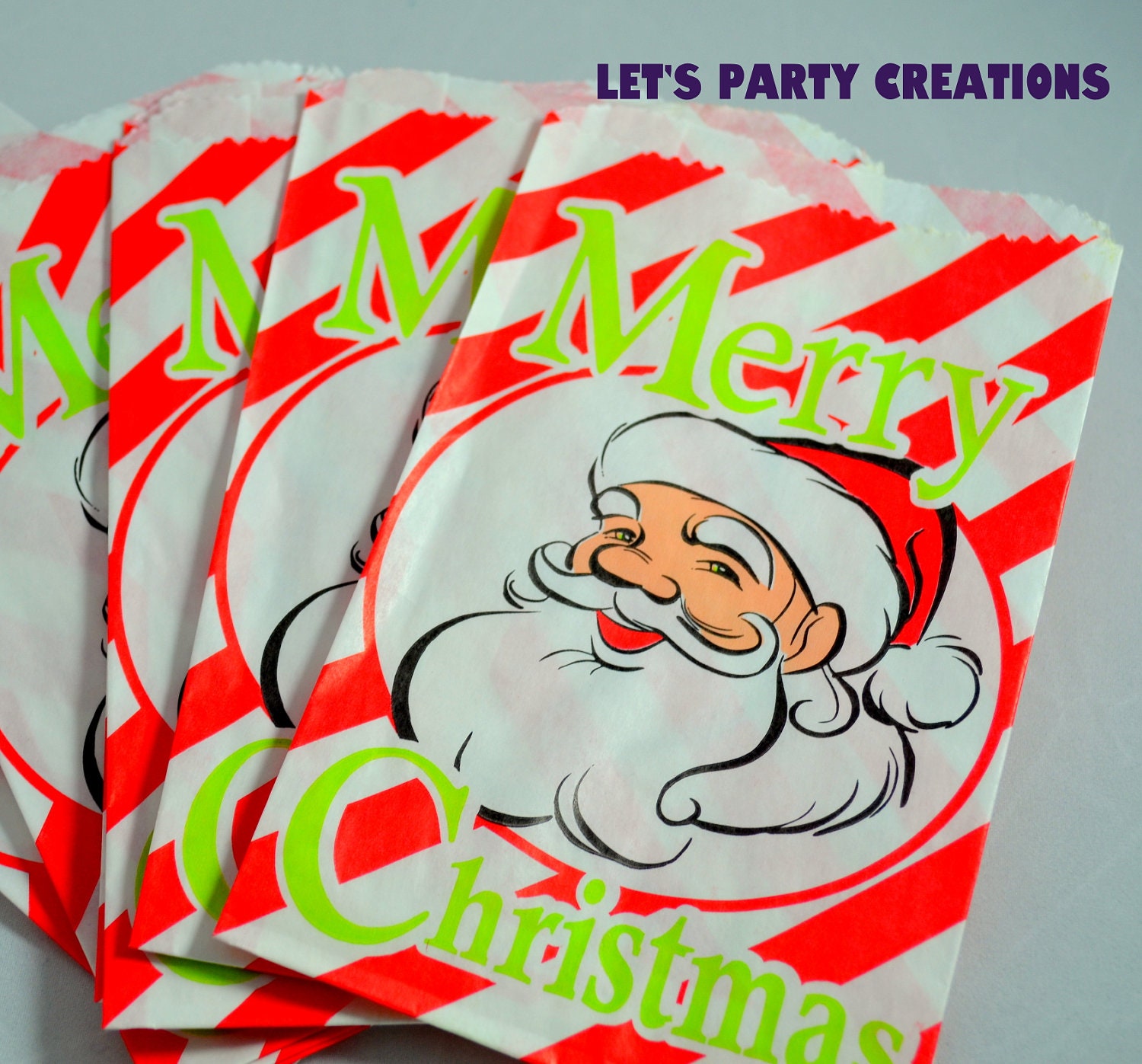 SALE!! Christmas Favor Bags--25 Santa Favor Bags, Santa Bags, Holiday Bags:Christmas Party, Holiday Party, boutique/bakery bag Il_570xn