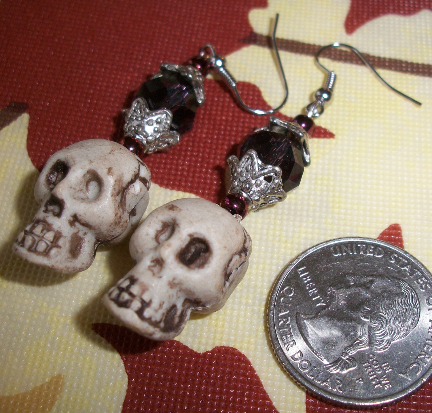 Gothic Inspired Skull Beaded Dangling Earrings