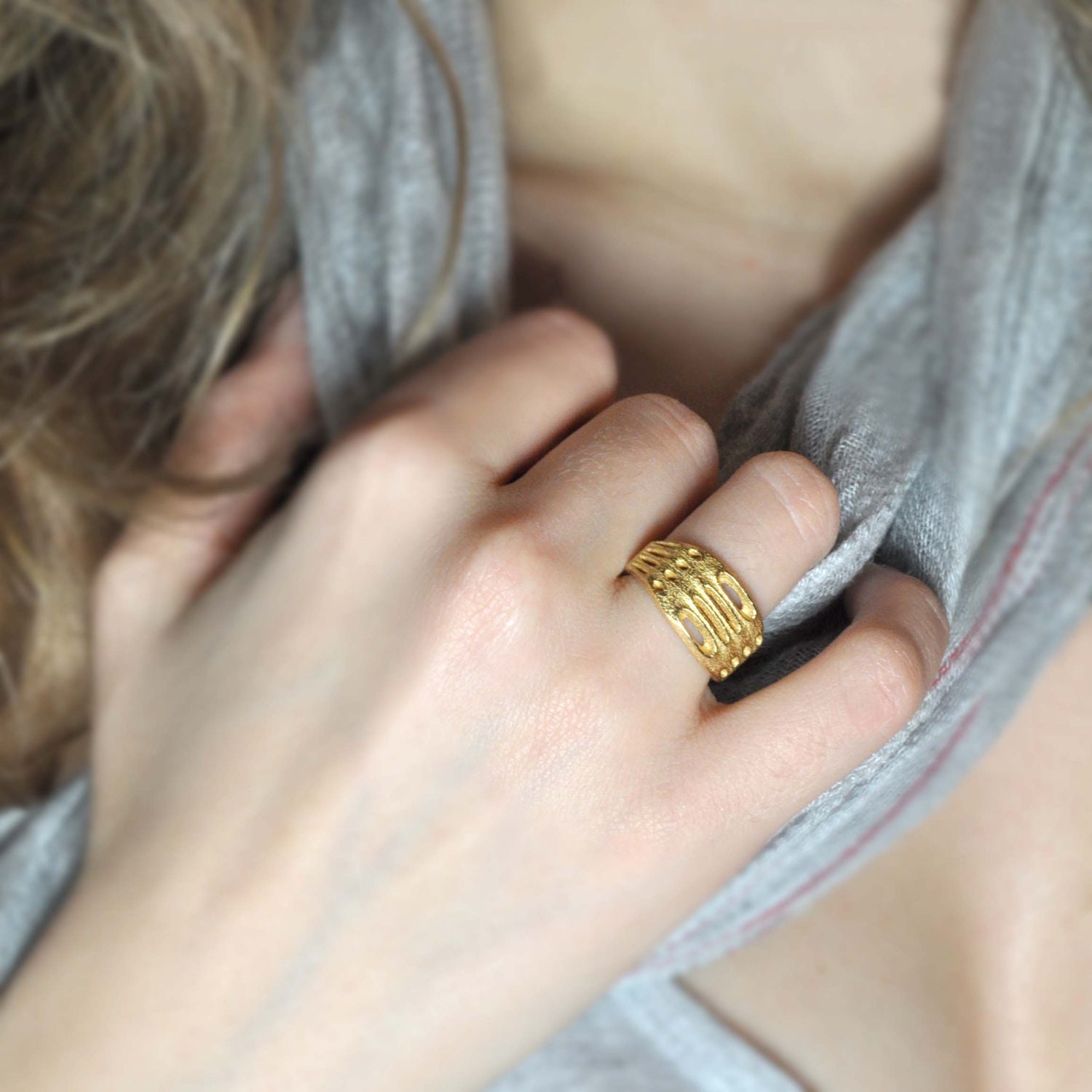 Craters Ring- stainless steel Ring, Gold Plated - Modern Jewelry by FLUX