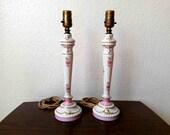 Matching Pair Vintage 1930's Ivory and Pink Table Lamps
