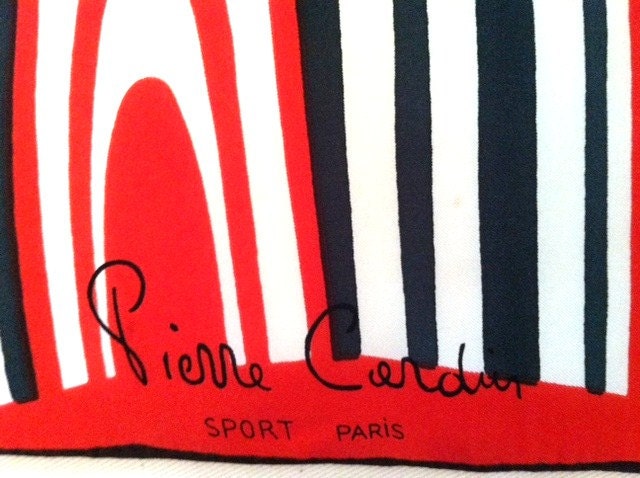 Very Large Vintage Pierre Cardin Silk Scarf Red White Navy