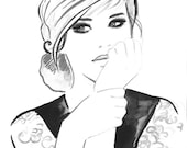 Original Watercolor Fashion Illustration Modern Art Painting Black and White titled Let My Dreams Come True