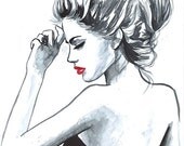 Print from Original Watercolor Fashion Illustration Modern Art Painting tittled Au Revoir