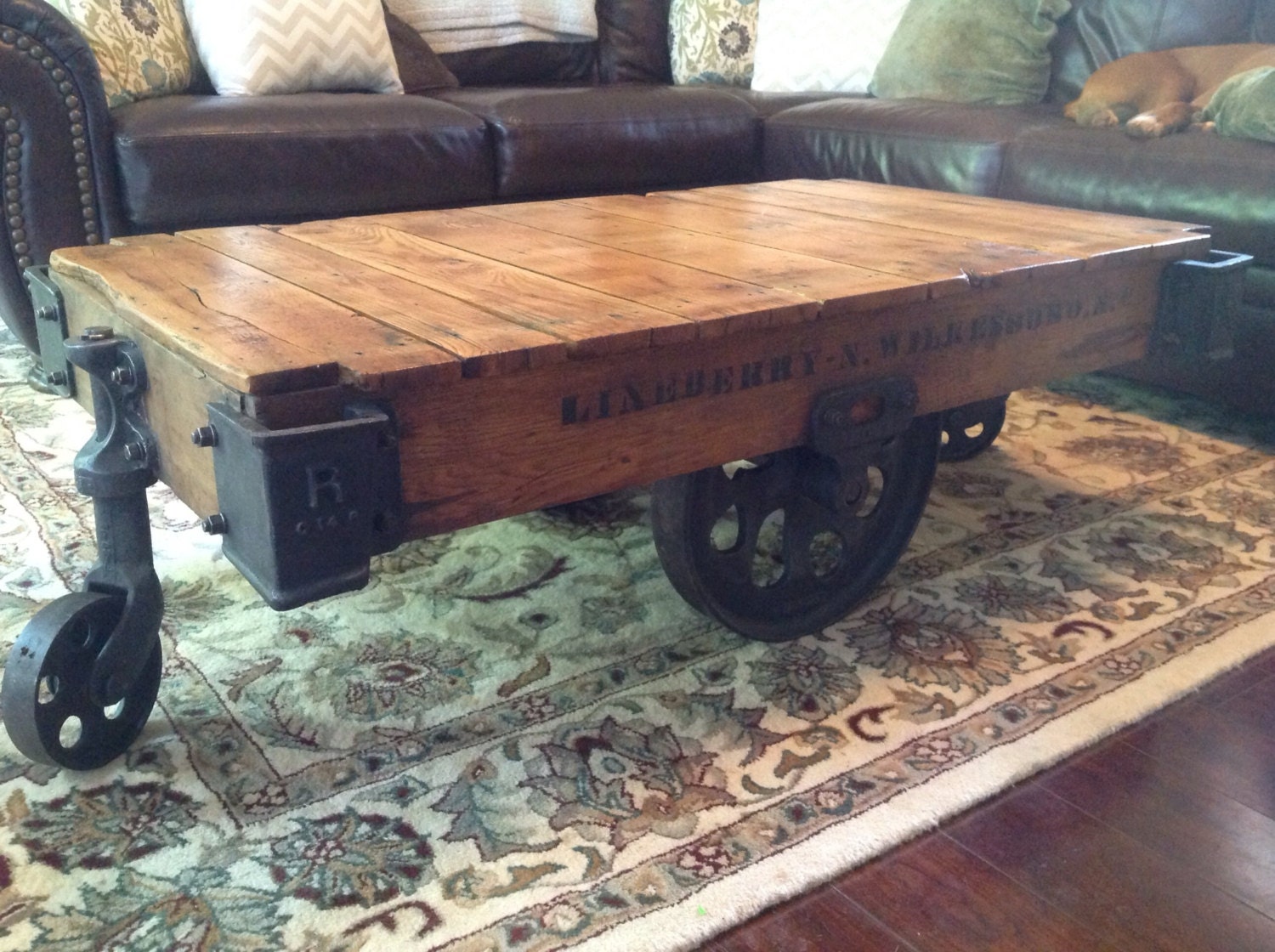 Fully Restored Vintage Industrial Lineberry Factory Cart Coffee Table - VintageHouseCreation