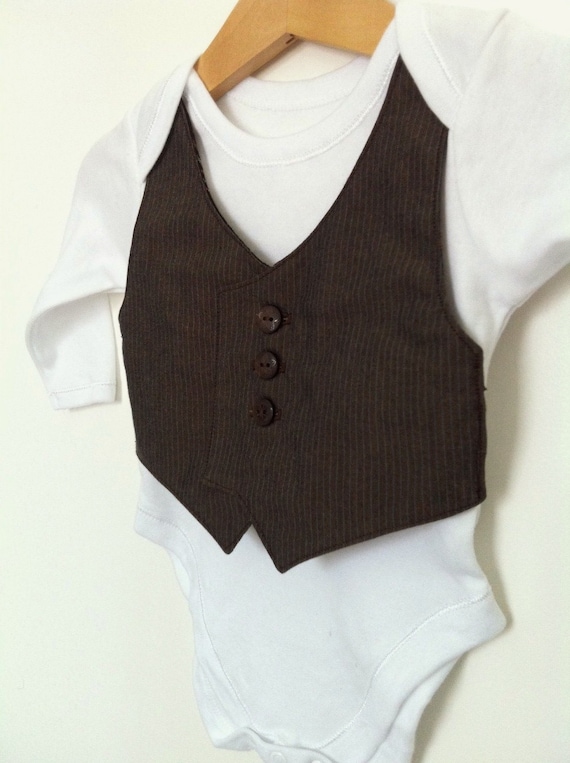 0-3mths baby waistcoat onesie/baby vest, long sleeved, brown stripe, upcycled, christening, , baby suit, smart baby