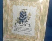 Grace-Ephesians 2:8-9- original Christian print, frame is antiqued houseware, wall hanging or table setting, wall decor for home decor