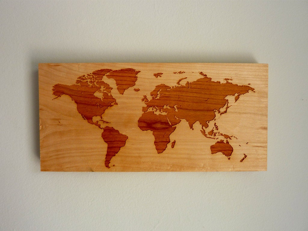World Map Modern Wall Hanging - Rustic Wooden Sign