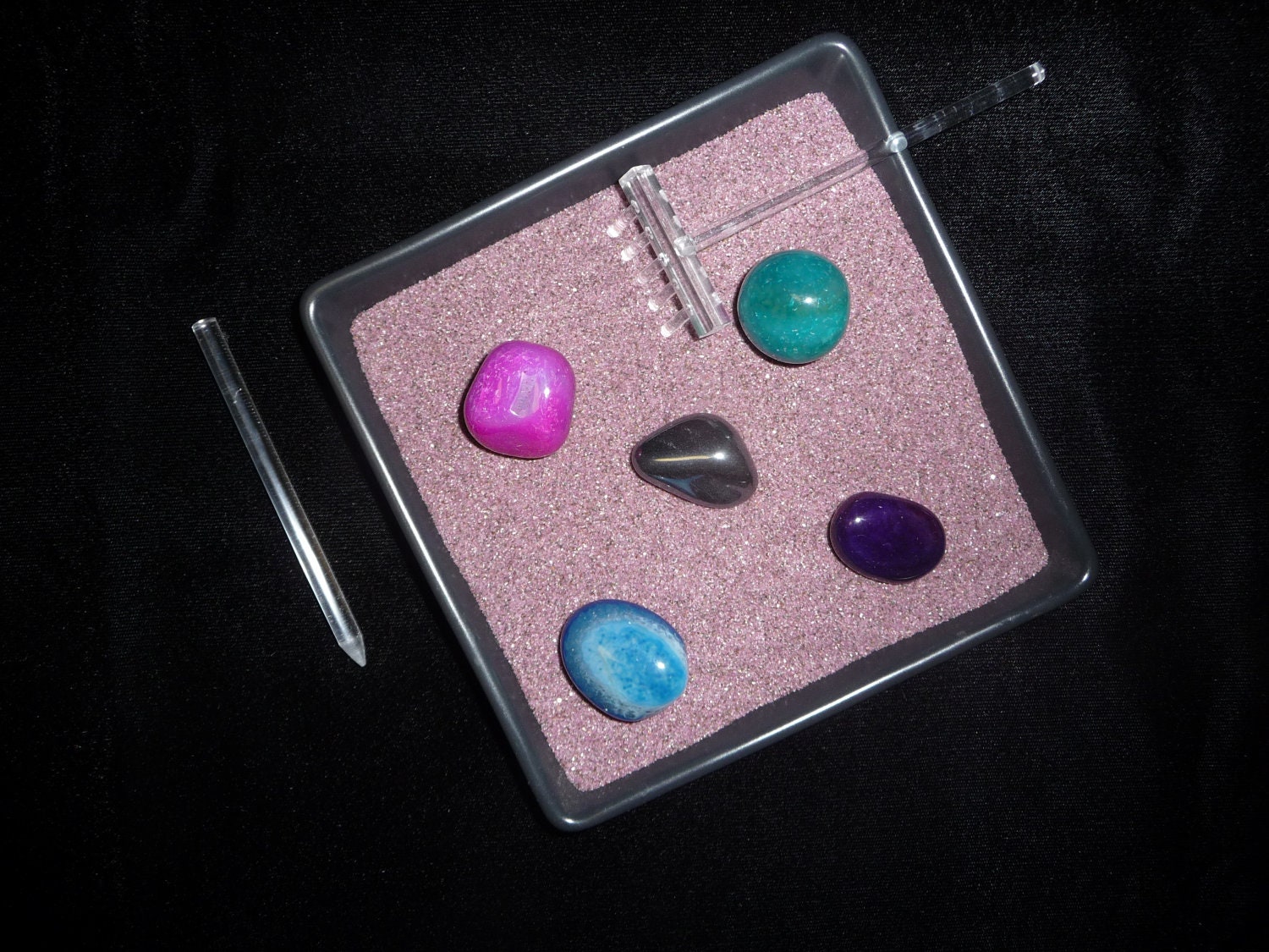 Awesome Zen Garden with Precious Garnet Sand & handmade acrylic rake Meditation Garden