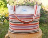 Medium Tote Bag / Handbag - Traditional Japanese Fabric in Purple, Orange, and Green Stripes