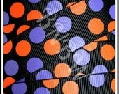 1.5 Witchs Brew Orange Purple Dots on Black Halloween Grosgrain Ribbon Il_170x135