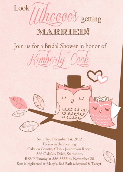 Owl Couple Bridal Shower Invitation or Save the Date Card - Printable Il_570xn