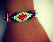 Chunky Gold Toned Chain Friendship Bracelet: Tribal Pattern with Neon Colors - Special Edition