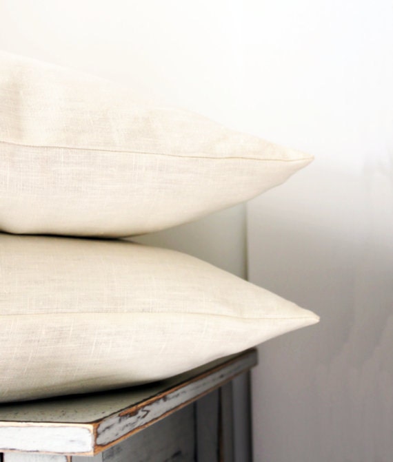 Single Solid Cream Pillow Cover Linen Pillow Cover Off white Throw