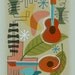 Mid Century Modern Eames Retro Limited Edition Print from Original Painting Guitar Mandolin