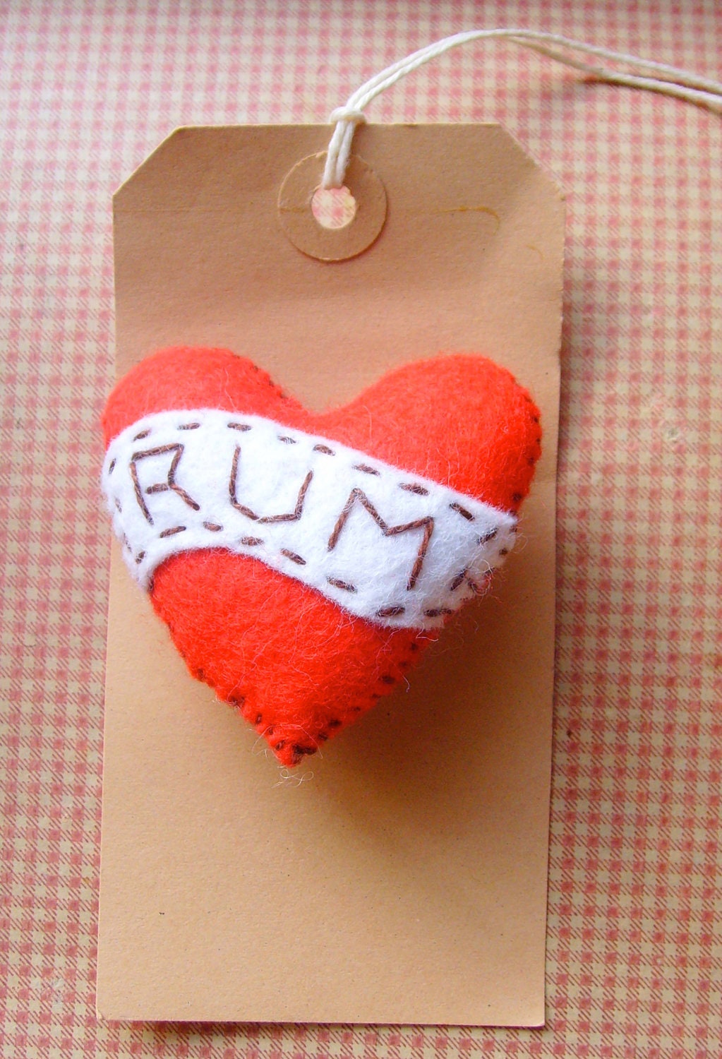 Handmade 'I Love Rum'  felt heart brooch