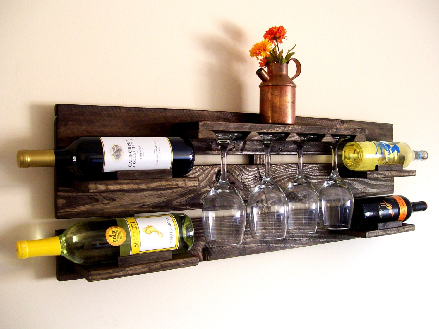 Reclaimed Wood Wine Rack - Pallet Wood Wine Rack - Dark Walnut, Brown or Natural (no color) Wine Shelf Eco Friendly - TheVineyards