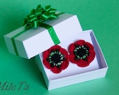 Crochet Earrings Red Poppy Flowers with Silver 925 Sticks