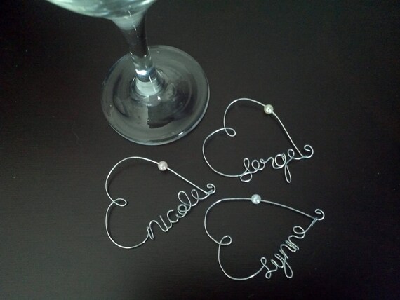 Personalized Wire Name Wine Charm/heart wine charm/wedding favors/perfect gift/