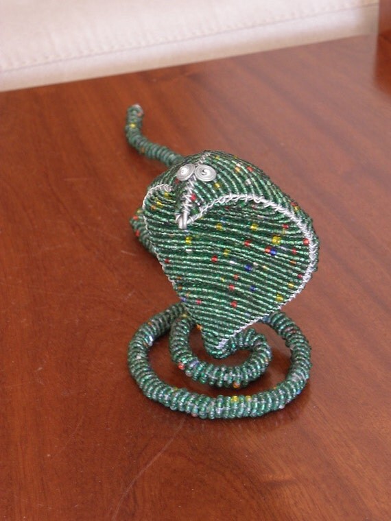 African Beaded Wire Animal Sculpture SNAKE COBRA SMALL by Hadeda