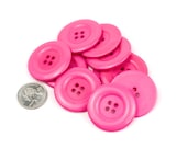8 Big Hot Pink Resin Buttons - 38mm 1.5 inches - 4 holes - 8 pcs