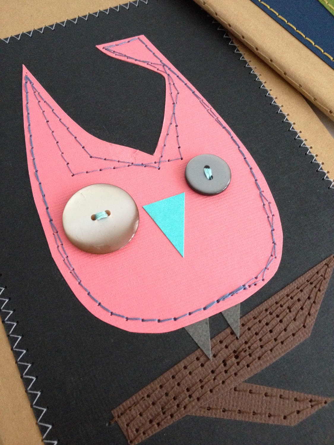 Owl Journal .  Blank Pages . Large Moleskine Notebook . Pink and Black