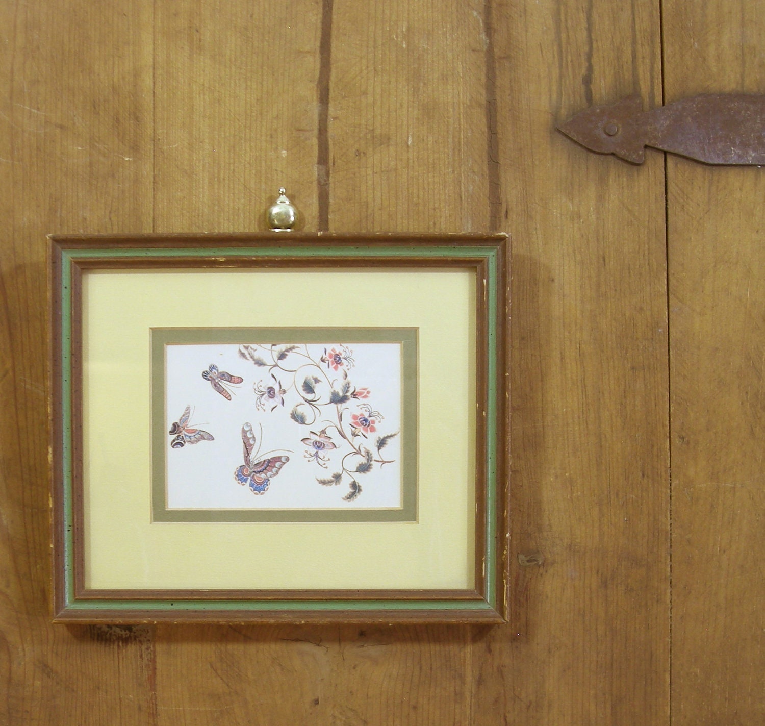 Small Framed Butterfly Print Vintage 70s Shabby Chic