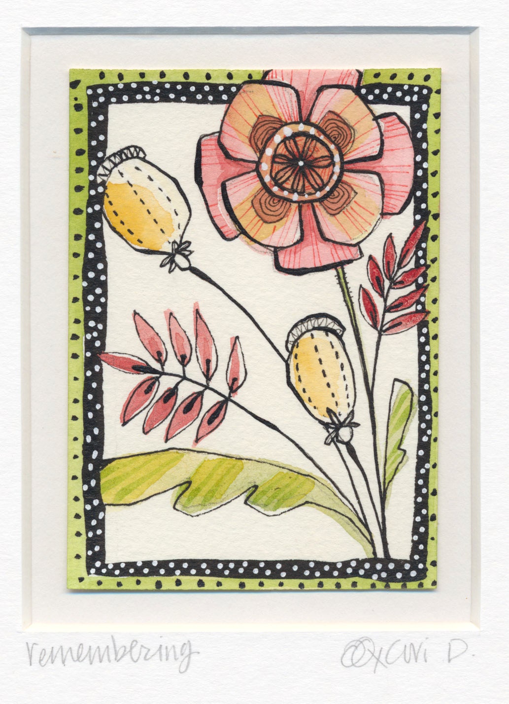 ORIGINAL ACEO, floral still life,  Artist trading cards, ATC whimsical watercolor by cori dantini