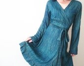 Waiting for the Miracle - iheartfink Handmade Hand Printed Womens Artistic Ruffle Hem Bell Sleeve Wrap Dress