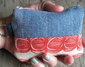 Seed Pods Coin Wallet Reclaimed Denim and Hand Printed Canvas One of a Kind