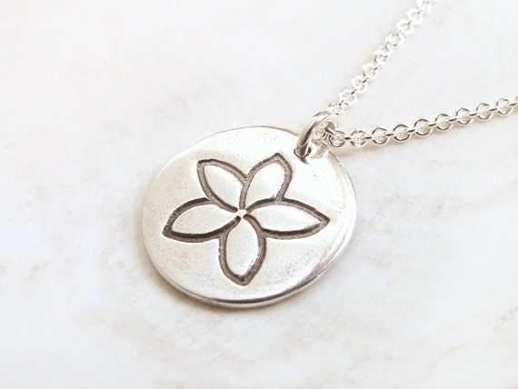 Small Plumeria Flower Necklace unique handmade charm in recycled fine silver on sterling chain