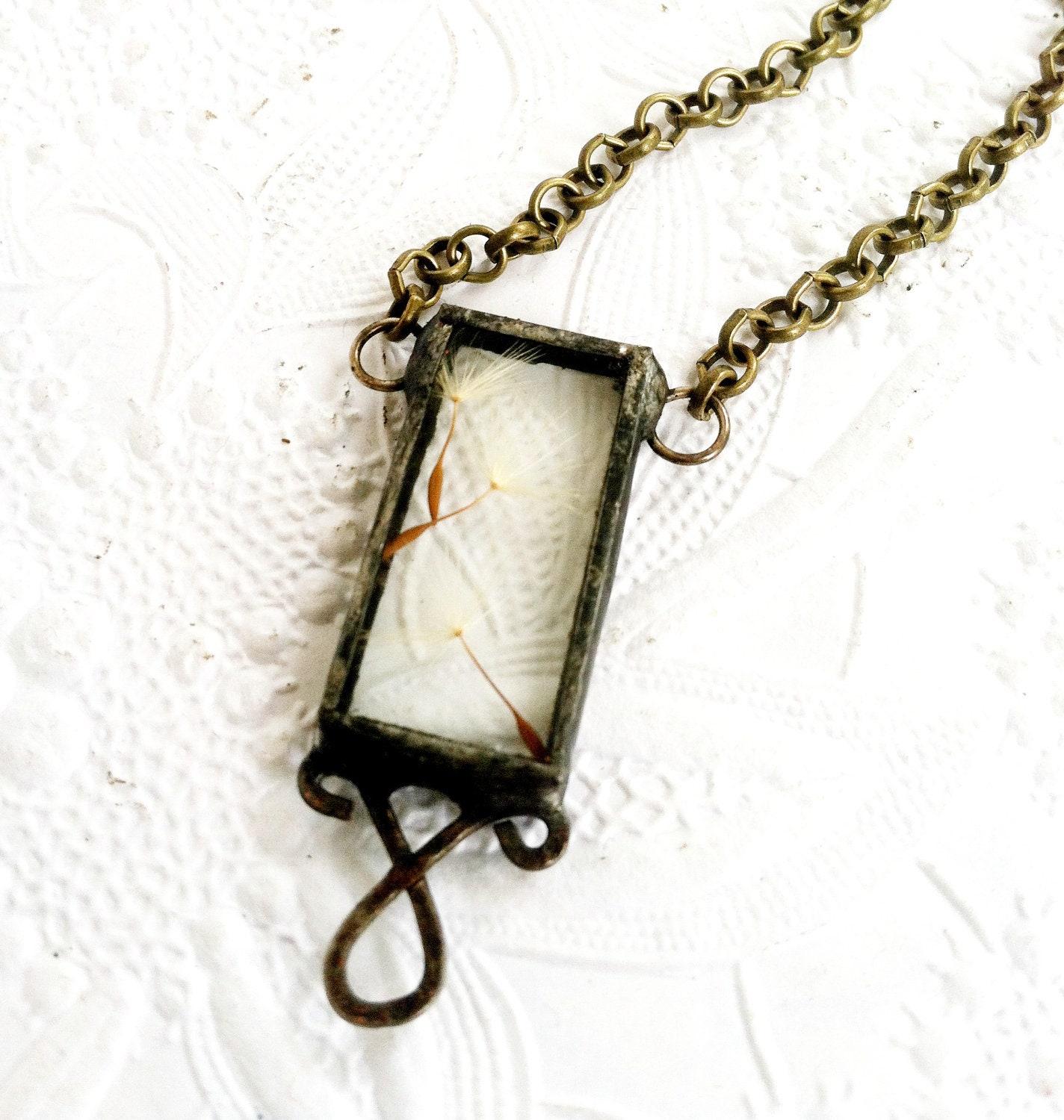 Dandelion Seed Necklace, Three Wishes Necklace, Soldered Glass Pendant, Make A Wish Necklace
