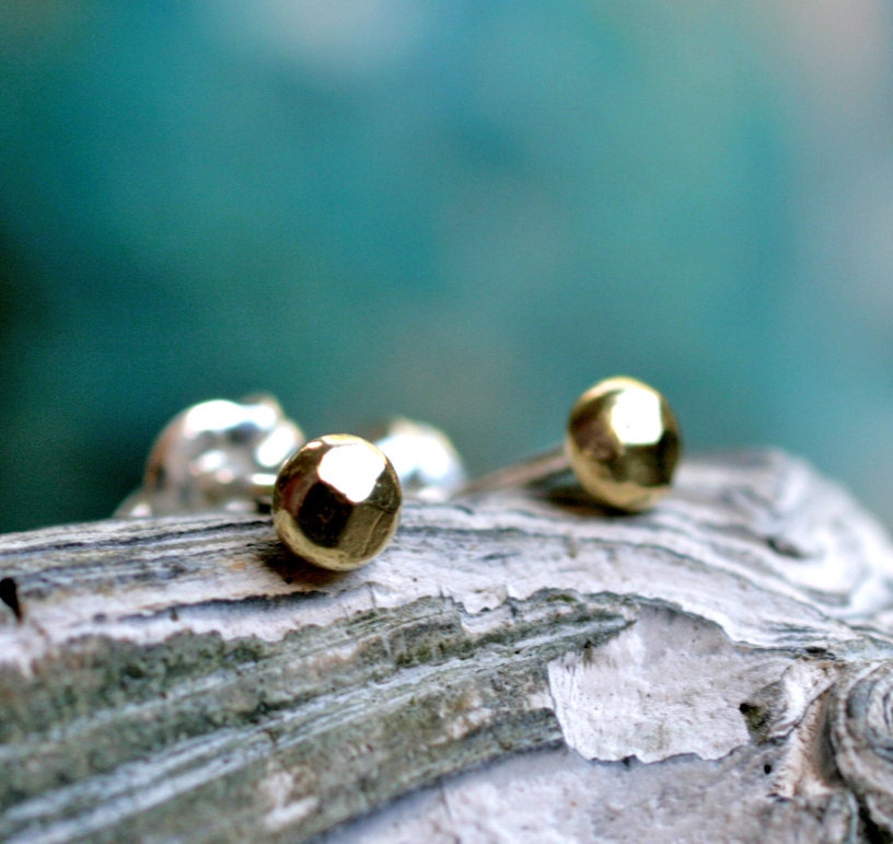 tiny gold stud earrings posts faceted studs modern minimalist small brushed brass organic simple everyday SHIMMER STUDS