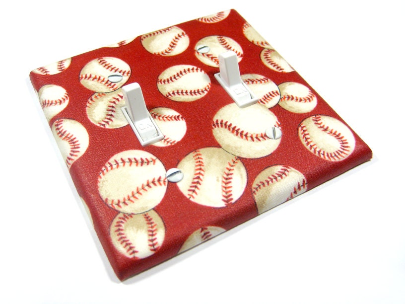 Red Baseball Nursery Decor Double Light Switch Cover Sports Bedroom Decor Boys Switchplate Wall Art Decoration