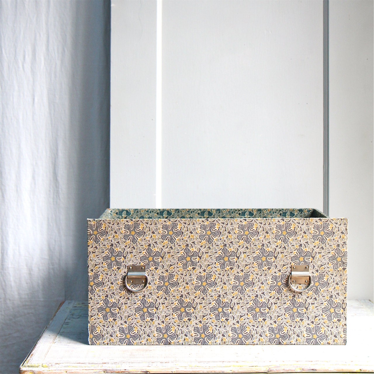 Vintage Steamer Trunk Drawer, Sorage Box, Papered Box / Train Case