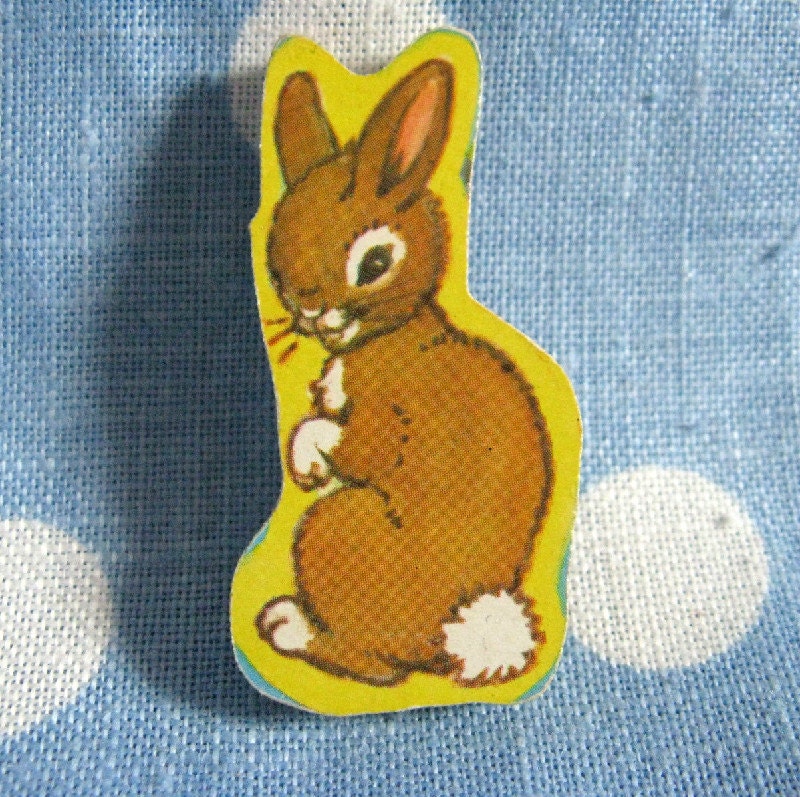 Bunny Brooch made from Original Vintage Wooden Puzzle Piece, with Gift Tag.