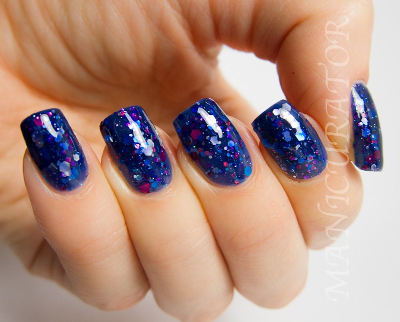 Hex Appeal - Navy Jelly Glitter Polish-  0.5 oz Full Sized Bottle