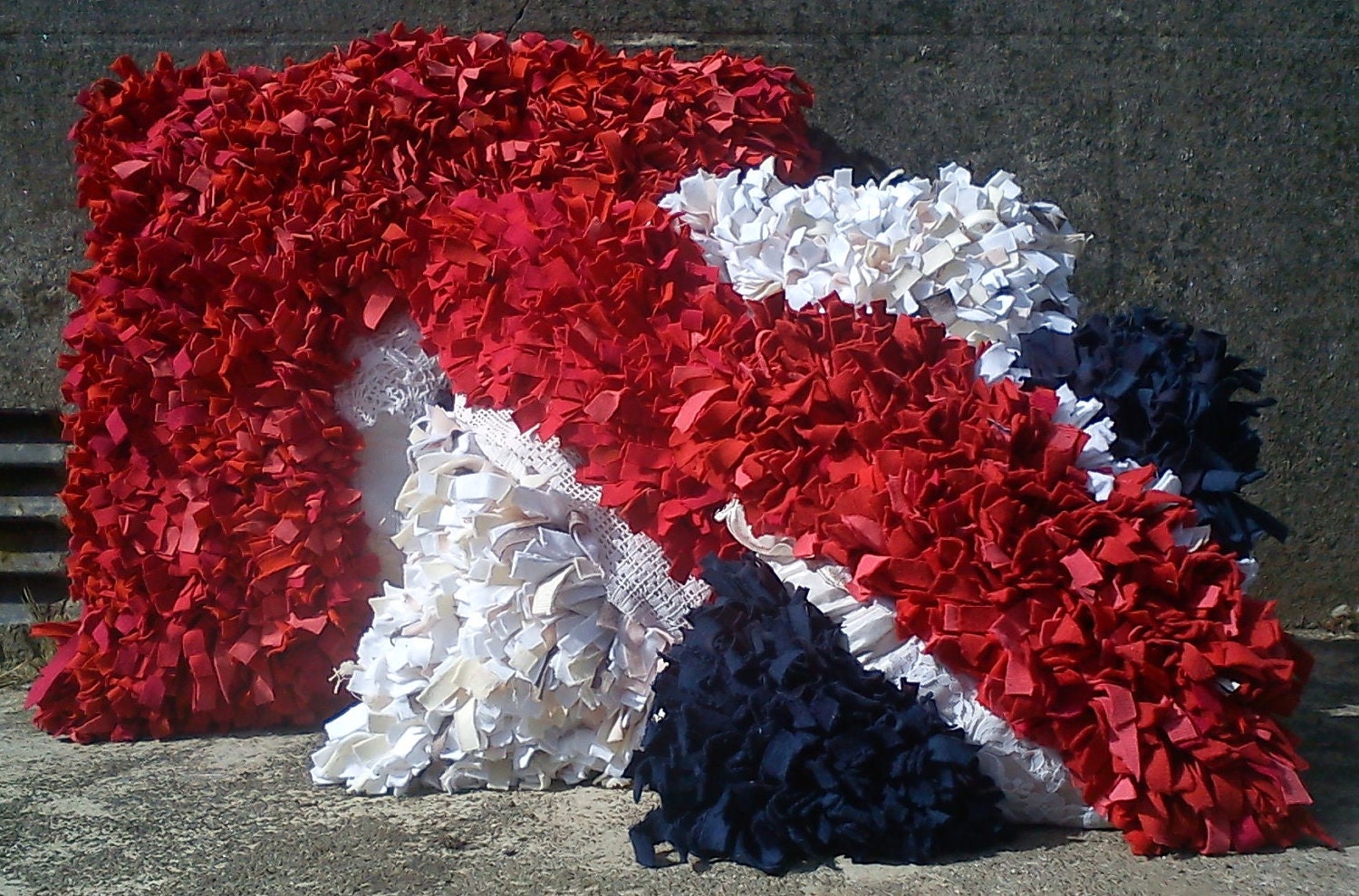 Applique and Rag Rug Cushion / Pillow Triptych  called "In Union"
