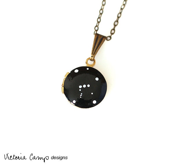 Orion Constellation Necklace, Tiny Vintage Locket - Hand Painted - Brass Chain
