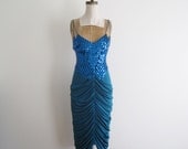 1970s party dress / blue vintage dress / STUDIO 54