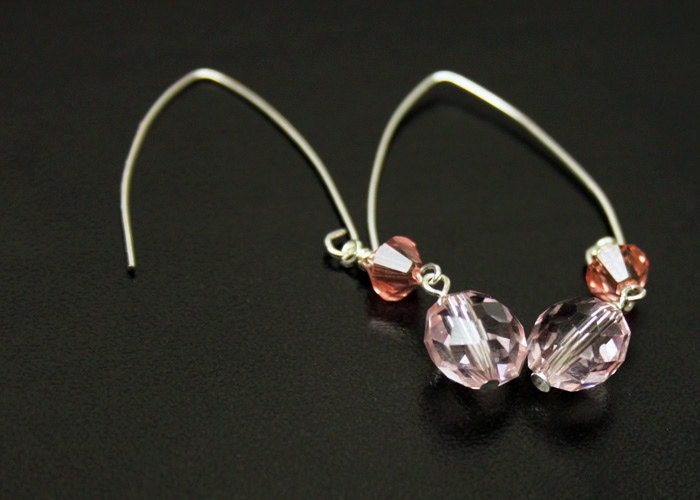 Pink Swarovski Crystal Earrings - Swarovski crystal and Czech glass - Silver Plated - Valentine - Gift Wrapped and Ships Immediately