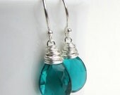 Peacock Teal Blue Quartz Earrings